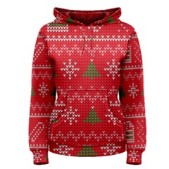 Red Christmas Pattern Xmas Decorations, Christmas Knitted Texture Women s Pullover Hoodie