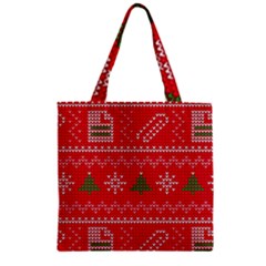 Red Christmas Pattern Xmas Decorations, Christmas Knitted Texture Zipper Grocery Tote Bag by kyorashop23