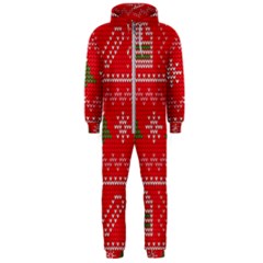 Red Christmas Pattern Xmas Decorations, Christmas Knitted Texture Hooded Jumpsuit (men) by kyorashop23