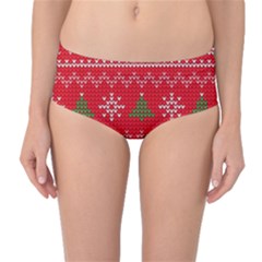 Red Christmas Pattern Xmas Decorations, Christmas Knitted Texture Mid-waist Bikini Bottoms by kyorashop23