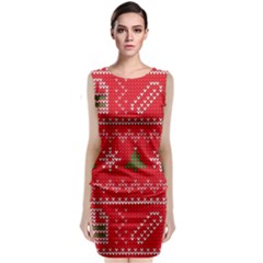 Red Christmas Pattern Xmas Decorations, Christmas Knitted Texture Sleeveless Velvet Midi Dress