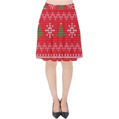 Red Christmas Pattern Xmas Decorations, Christmas Knitted Texture Velvet High Waist Skirt by kyorashop23