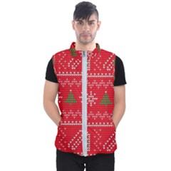 Red Christmas Pattern Xmas Decorations, Christmas Knitted Texture Men s Puffer Vest