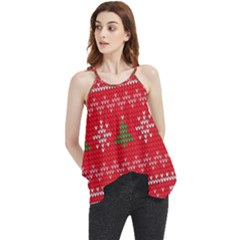 Red Christmas Pattern Xmas Decorations, Christmas Knitted Texture Flowy Camisole Tank Top by kyorashop23