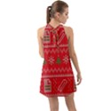 Red Christmas Pattern Xmas Decorations, Christmas Knitted Texture Halter Tie Back Chiffon Dress View2