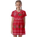 Red Christmas Pattern Xmas Decorations, Christmas Knitted Texture Kids  Asymmetric Collar Dress View1