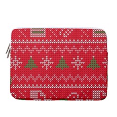 Red Christmas Pattern Xmas Decorations, Christmas Knitted Texture 14  Vertical Laptop Sleeve Case With Pocket by kyorashop23