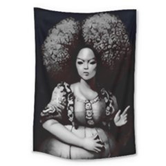 Vintage Afro Style Doll Illustration (ia&human) Large Tapestry by dflcprintsclothing