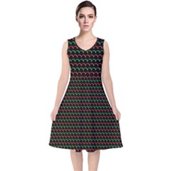 Geometric Abstract Pattern Line V-neck Midi Sleeveless Dress 