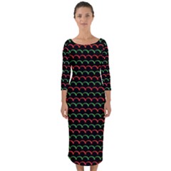 Geometric Abstract Pattern Line Quarter Sleeve Midi Bodycon Dress