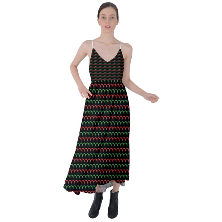 Geometric Abstract Pattern Line Tie Back Maxi Dress