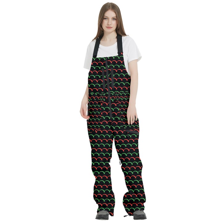 Geometric Abstract Pattern Line Women s Front Zip Ski And Snowboard Bib Pants