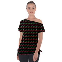 Geometric Abstract Pattern Line Off Shoulder Tie-up T-shirt