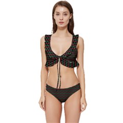 Geometric Abstract Pattern Line Low Cut Ruffle Edge Bikini Set