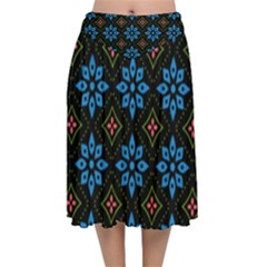 Flower Pattern Flora Floral Seamless Velvet Flared Midi Skirt