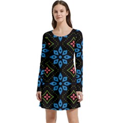 Flower Pattern Flora Floral Seamless Long Sleeve Velour Skater Dress