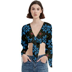 Flower Pattern Flora Floral Seamless Trumpet Sleeve Cropped Top