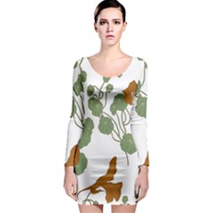 Nasturtium Flowers Plant Leaves Long Sleeve Bodycon Dress by Salmanaz77