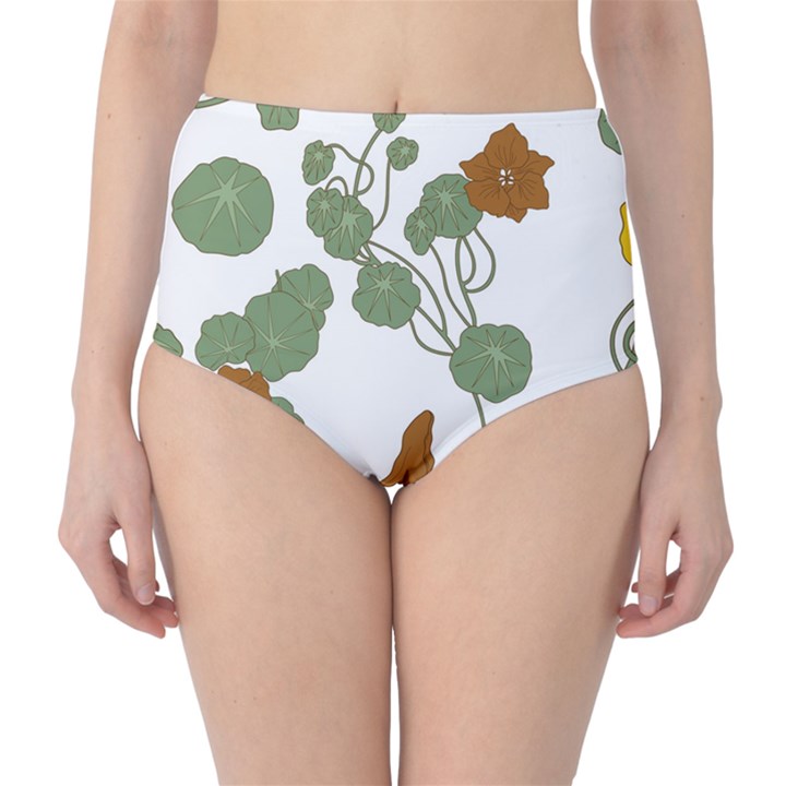 Nasturtium Flowers Plant Leaves Classic High-Waist Bikini Bottoms