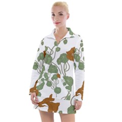 Nasturtium Flowers Plant Leaves Women s Long Sleeve Casual Dress by Salmanaz77