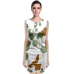 Nasturtium Flowers Plant Leaves Sleeveless Velvet Midi Dress