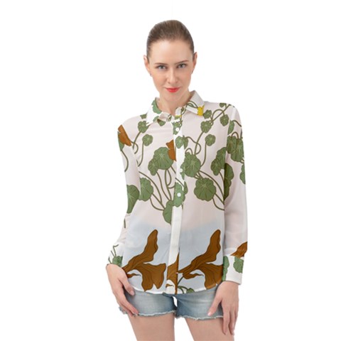 Nasturtium Flowers Plant Leaves Long Sleeve Chiffon Shirt by Salmanaz77