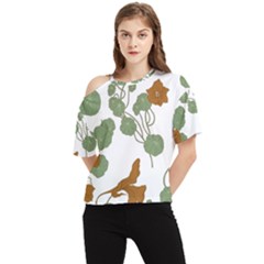 Nasturtium Flowers Plant Leaves One Shoulder Cut Out T-shirt