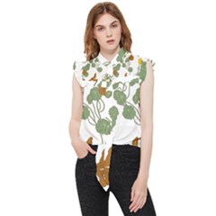 Nasturtium Flowers Plant Leaves Frill Detail Shirt by Salmanaz77