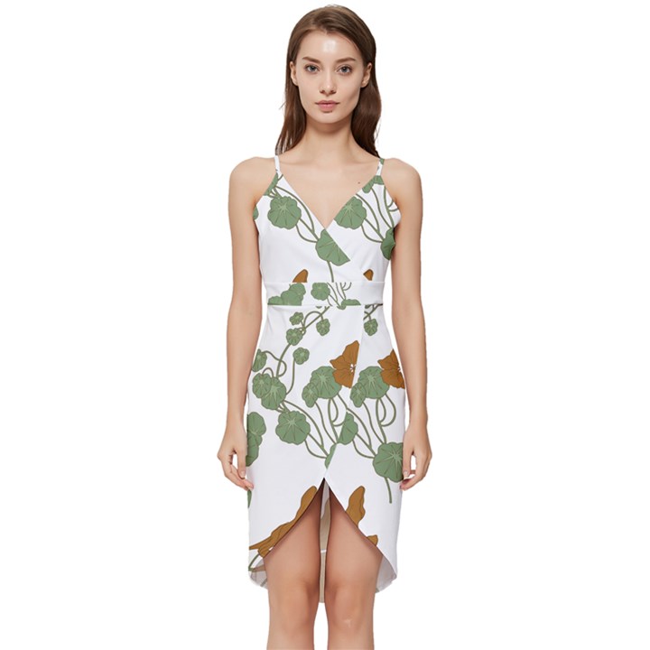 Nasturtium Flowers Plant Leaves Wrap Frill Dress