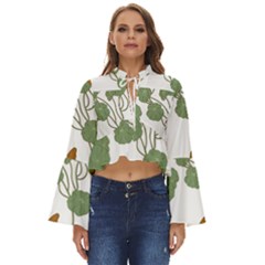 Nasturtium Flowers Plant Leaves Boho Long Bell Sleeve Top