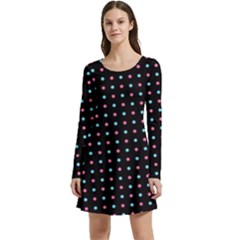 Pattern Dots Wallpaper Seamless Long Sleeve Velour Skater Dress by Salmanaz77