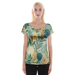 Leaves Pattern Flora Cap Sleeve Top by Salmanaz77