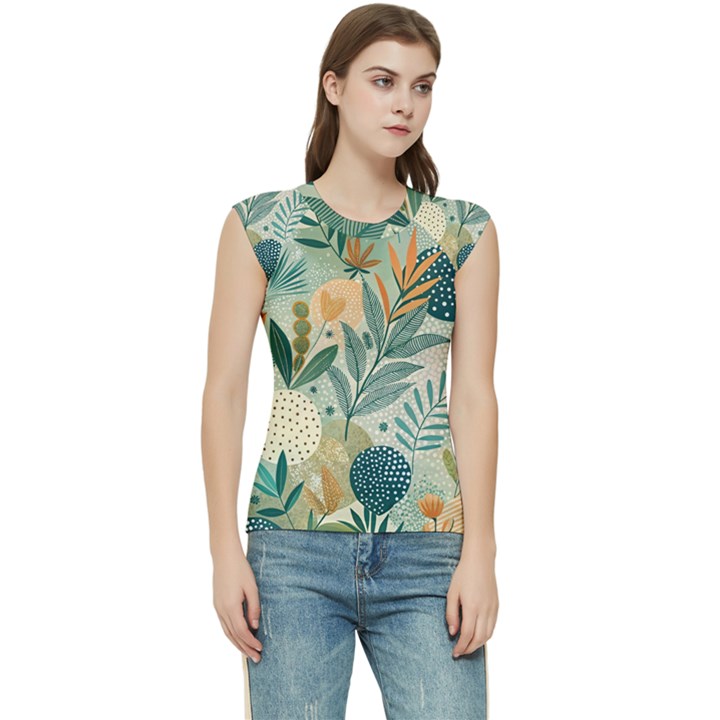 Leaves Pattern Flora Women s Raglan Cap Sleeve T-Shirt