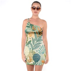 Leaves Pattern Flora One Shoulder Ring Trim Bodycon Dress by Salmanaz77