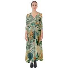 Leaves Pattern Flora Button Up Boho Maxi Dress by Salmanaz77