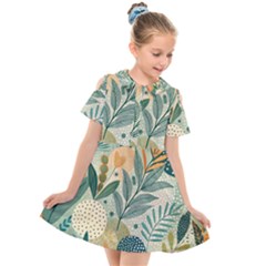 Leaves Pattern Flora Kids  Short Sleeve Shirt Dress by Salmanaz77