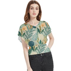 Leaves Pattern Flora Butterfly Chiffon Blouse