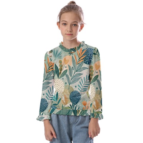 Leaves Pattern Flora Kids  Frill Detail T-shirt by Salmanaz77