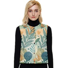 Leaves Pattern Flora Women s Button Up Puffer Vest