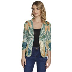 Leaves Pattern Flora Women s One-button 3/4 Sleeve Short Jacket