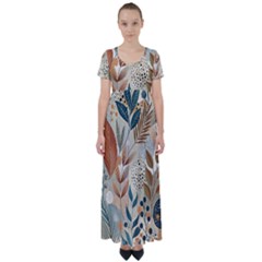 Leaves Pattern Floral High Waist Short Sleeve Maxi Dress by Salmanaz77