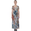 Leaves Pattern Floral High Waist Short Sleeve Maxi Dress View1