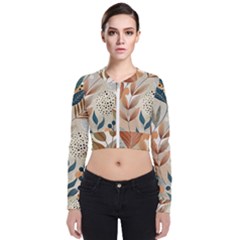 Leaves Pattern Floral Long Sleeve Zip Up Bomber Jacket by Salmanaz77