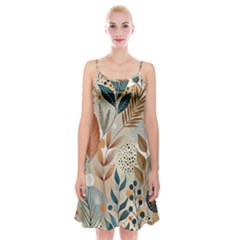 Leaves Pattern Floral Spaghetti Strap Velvet Dress