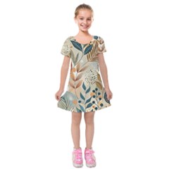 Leaves Pattern Floral Kids  Short Sleeve Velvet Dress by Salmanaz77