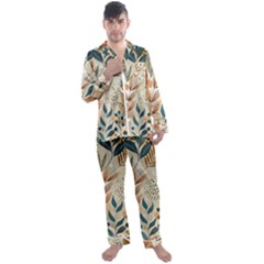 Leaves Pattern Floral Men s Long Sleeve Satin Pajamas Set