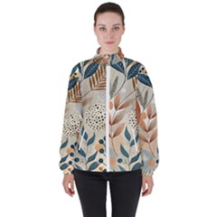 Leaves Pattern Floral Women s High Neck Windbreaker by Salmanaz77