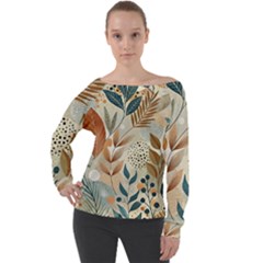 Leaves Pattern Floral Off Shoulder Long Sleeve Velour Top by Salmanaz77