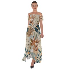 Leaves Pattern Floral Off Shoulder Open Front Chiffon Dress by Salmanaz77