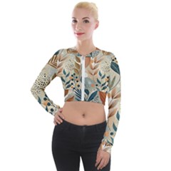 Leaves Pattern Floral Long Sleeve Cropped Velvet Jacket by Salmanaz77